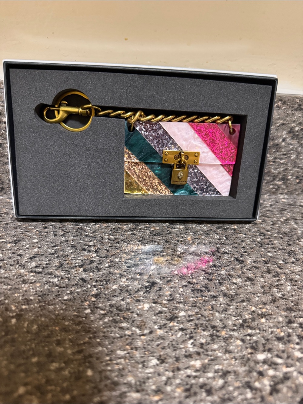 Kurt Geiger Multicolor Glitter Chevron Key & Card Holder with Gold Hardware